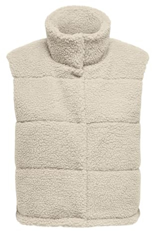 ONLY Damen kurze Teddy Weste ONLSandra Life Kunstpelz Damenweste mit Stehkragen 15320630 Pumice Stone S