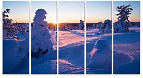 islandburner Prime Bild auf Leinwand Schöner rosa Flieder Sonnenuntergang Kalter Wintertag Winterwunderland Bilder Wandbilder Poster