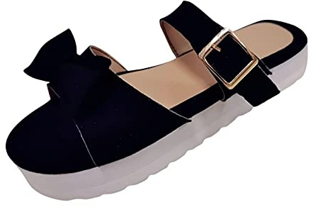 Sports & Outdoor Sandals for Women - Sandals Summer Sandals Platform Flat Beach Sandals Summer Comfortable Sandals Black with Bow Platform Sandals with Block Heel, black, 5 UK