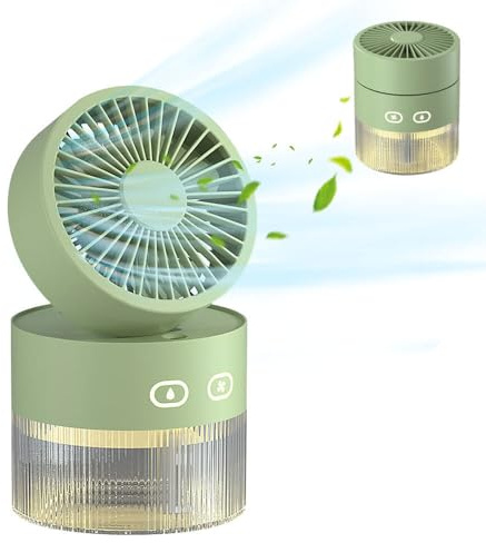 ZOYDP Tischventilator mit Wasserkühlung, Mini Ventilator mit Kühlen Nebel, 3 Windmodi, Nachtlichter, Schreibtisch Ventilator, Tischventilator Akku USB, Sprühventilator für Home, Büro