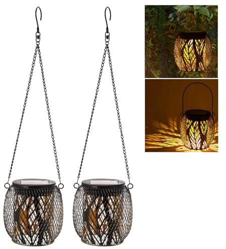 Solarlaterne für Außen 2 Stück Solar Garten Hängeleuchte Outdoor IP65 Wasserdicht Solarlampen Hängend Vintage Metall LED Gartenleuchte für Draußen Yard Terrasse Rasen Balkon Hof Gartendeko Hängelampe