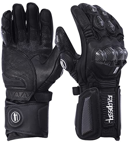 Harssidanzar Carbon Fiber Leather Motorcycle Gloves for Men & Women KM045UK