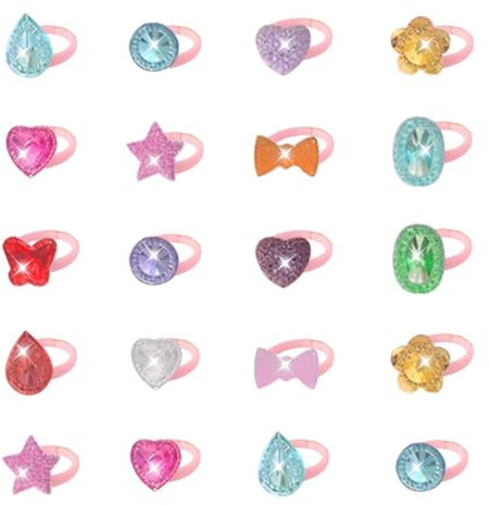 ZGDEIWGF 20 stycken flerfärgade ringar, prinsessörhängen för små flickor, barnsmycken, söta klädtillbehör, smyckesleksaker och accessoarer, En Storlek, Harts