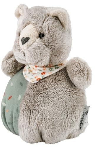 Sterntaler Knuddelsäckchen Katze Lilly - Kuscheltier aus weichem Flausch - Baby Spielzeug mit Rassel zum Entdecken - treuer Begleiter zum Kuscheln & Spielen, grau
