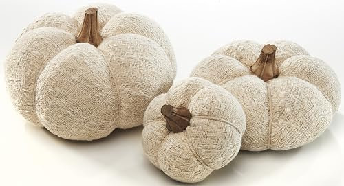 Kobolo Dekokürbis Dekoration Dekoobjekt Deko Kürbis aus Textil - Set aus 3 Größen - weiß