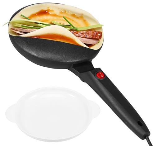 Electric Handheld Pancake Maker, Portable 8Inch Griddle Crepe Maker, Crepe and Pancake Maker,Non-Stick Instant Crepe Maker with Long Handle Batter Bowl Auto Thermostat Control for Home Kitchen