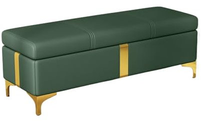 Grüne Eingangsbank mit Stauraum, Ledersofa-Bank für Schlafzimmer, Fenster, Sitzkamin und Spielzeugaufbewahrung (80 x 40 x 45 cm)