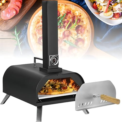 Four à Pizza d'extérieur, Four à Pizza au feu de Bois avec thermomètre et poignée isolée, pour Pizzas jusqu'à 11, Four à Pizza Portable Multifonctionnel pour fête, Camping, pêche, Barbecue