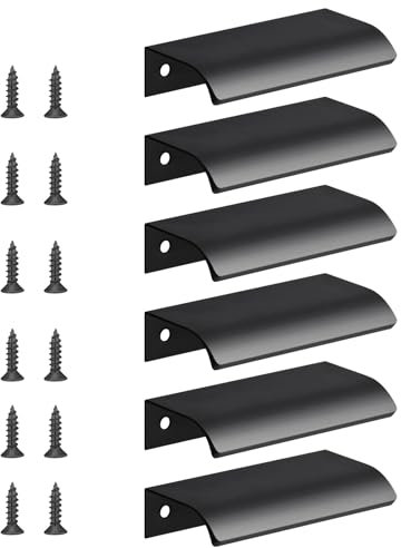 flintronic Maniglie Armadio Nascoste, 6 Pezzi Maniglie per Armadietti, Distanza Fori 64 mm, con 12 Viti, per Porte, per Casa, Cassetti, Armadi -Nero