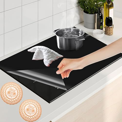 Induction Hob Protector Mat with 1Towels and 2Coasters Hob Protector Induction 60 * 52cm Heat Resistant Electric Hobs Cover Anti Slip Silicone Mats for Kitchen