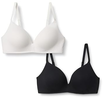 Amazon Essentials Bralette foderata in cotone Donna, Pacco da 2, Bianco/Nero, 3A