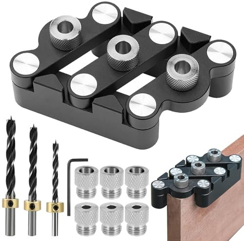 Bohrschablone Möbelbau, 6/8/10 mm Holzbearbeitungs-Dübellehre Kit, 6/8/10mm Bohrschablone, Einstellbare Bohrführung Stanzer-Locator Tischlerwerkzeuge