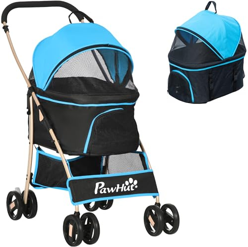 PawHut Kinderwagen für Hunde, 3 in 1, faltbar, umbaubar, hellblau