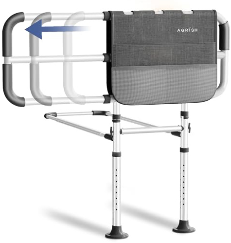 Bed Rails for Elderly Adults Safety, Adjustable Bed Assist Rail for Seniors with Motion Light & Storage Pouch, Widened Adult Bed Rails Fits Twin, Full, Queen, King Beds