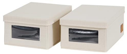 LOVE IT STORE IT - Premium - 2 pièces Boite a chaussure - Empilable - Avec fenêtre - Rangement de chaussures protégé contre la poussière - Lot de 2 - Beige - 34x23x15 cm