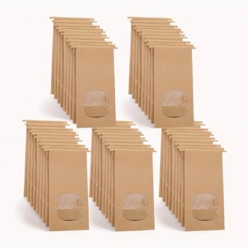 50 Sachets en Papier Kraft avec Fenetre, 17x9x6cm Résistant à l'huile Sachet Alimentaire pour Biscuits, Bonbons, Pain Pâtisserie, Sac en papier brun, Sacs Cadeau pour Mariage, Anniversaire (50pcs)
