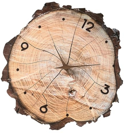 Zkydhbd Orologio da parete silenzioso con venature del legno a batteria con anelli annuali stampa per camera da letto cucina ufficio Decors grande orologio decorativo