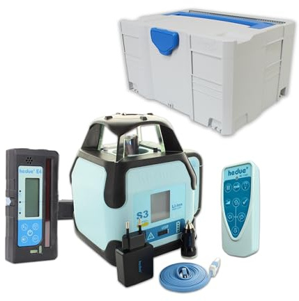 hedue® Rotationslaser S3 - Digitaler Neigungslaser im Systainer mit Laserempfänger E4, Fernbedienung und USB-Ladegerät &-Kabel, Laufzeit bis zu 60h