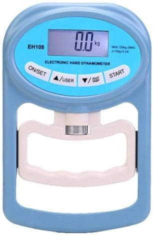 Dinamometro elettronico mano,dinamometro mano,265libbre/120kg,memorizza automaticamente i dati,può memorizzare 19 set dati,utilizzato for il rilevamento progressi dati sulla forza presa(Blue)