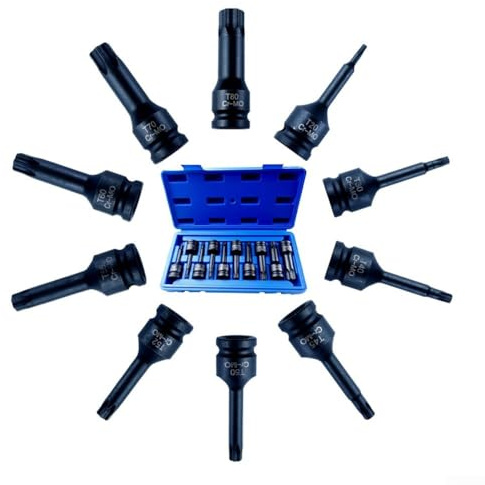 Juego de 10 brocas de estrella de 1/2 pulgada de acero cromado resistentes con cubierta de almacenamiento móvil compatible con T80 pulgadas cuadradas