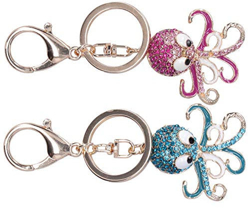 ZJchao 2ST Snygg Rhinestone Nyckelring Väska Charmhänge Tillbehör (blå + rosa röd)
