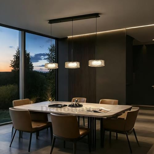 Deliouay Moderne LED Pendelleuchte Kristall Hängeleuchte, Dimmbar Esstischlampe Hängelampe Esstisch mit Fernbedienung Pendellampe für Wohnzimmer Kücheninsel Büro Esszimmer Deckenlampe (3 Köpfe)