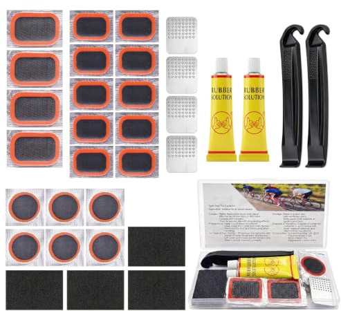 CHANXUAN 32 Pièces Kit Crevaison Velo,Rustine Velo,Kit Reparation Pneu Velo | Kit Réparation Vélo,Kit Rustine Chambre a Air,Kit Anti Crevaison Velo,Comprend Sans Colle Rustines,pour Vélos De Route