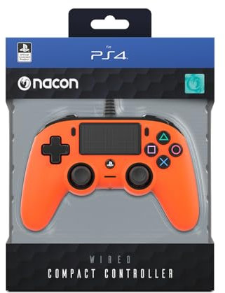 Nacon - Compact Mando con licencia Oficial Sony para PS4 y PC, Gaming Controller con Cable - Naranja