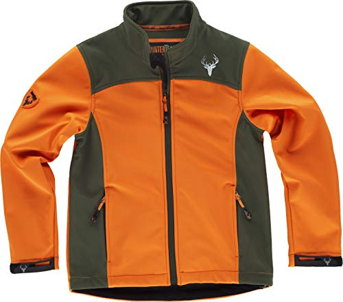 Work Team Chaqueta Infantil Workshell con canesús y costadillos a Contraste. Cuello Alto y cubrecosturas Interior. Cierre de Cremallera de Nylon. Sola Hombre Naranja AV+Verde Caza 14