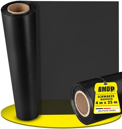BMD Baufolie TYP 200 | 4m x 25m | 3 Größen | extra starke Estrichfolie | wasserfeste, schwarze Abdeckfolie | 100m² | reißfeste Schutzfolie und Abdeckplane