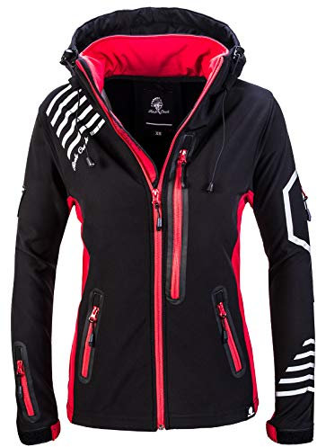 Rock Creek Damen Softshell Jacke Windbreaker Regenjacke Übergangsjacke Softshelljacke Damenjacke Regenmantel Outdoorjacke D-402 Schwarz-Rot S