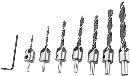 HSS Bohrersatz Kegelsenker, 7 Pcs 3mm-10mm 45# Stahlbohrer 5 Flute Senker Bohrer Set Holz Metall Aluminium Bohrerbohrer Bohrerfräser/Bohrlochbohrung mit Sechskantschlüssel