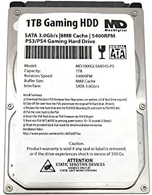 Soskakiist MaxDigitalData (MD1000GLSA854-PS) Disco Duro para Juegos PS3/PS4, 1 TB, 5400 RPM, caché de 8 MB (9,5 mm), SATA 3,0 GB/s, 2,5, PS3 y PS4