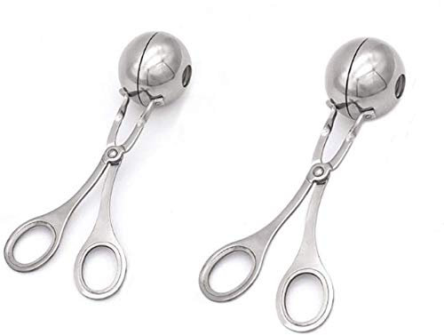 2PC Meatball Scoop Ball Maker, Stainless Steel Meat Baller Tongs, Cake Pop Maker Meatball Maker Melon Baller Cookie Scoop Cake Rice Dough Ice Tongs for Kitchen Tools, Ball Size 1.38&1.78