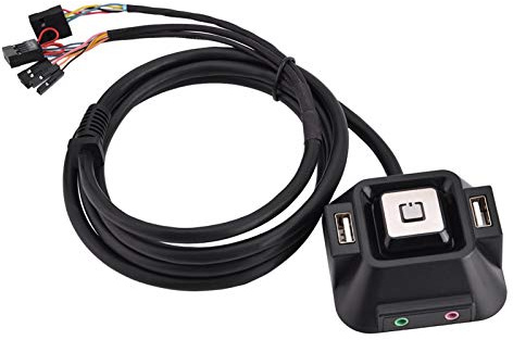 Diyeeni Boîtiers d'alimentation pour Ordinateur de Bureau, Bouton de démarrage du Bouton d'alimentation PC avec 2 Ports USB, 1 Prise Audio, 1 Port Microphone, Interrupteur d'alimentation PC Externe