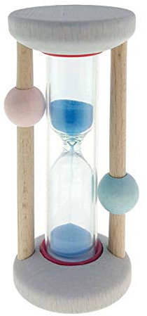Hess Holzspielzeug 14593 - Zahnputzuhr aus Holz, für Kinder, handgefertigt, nature rosa/blau, Sanduhr mit farbigem Sand, zur täglichen Nutzung beim Zähneputzen