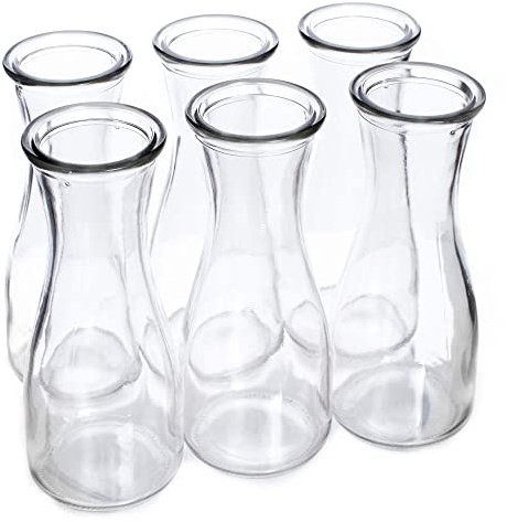 12 oz (350 ml) Glass Carafe Beverage Bottles, 6-pack - Water Pitchers, Wine Decanters, Mixed Drinks, Mimosas, Centerpieces, Arts & Crafts - Restaurant, Catering, Party, & Home Kitchen Supplies
