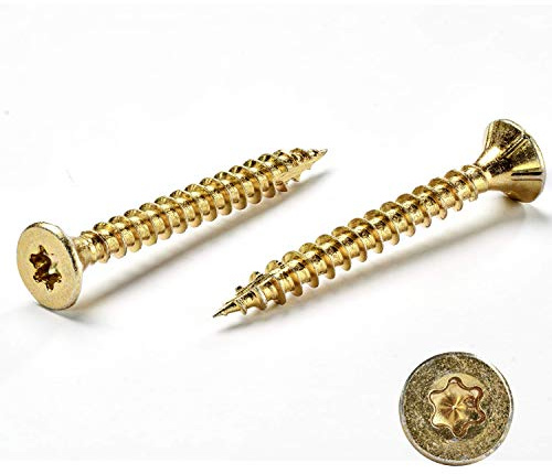 INNONEXXT Lot de 500 vis pour panneaux d'aggloméré de qualité supérieure - 4,0 x 25 mm - Nervures de fraisage - Pointe découpée - Vis à bois - Vis universelles - Jaune galvanisé - Fabriquées en