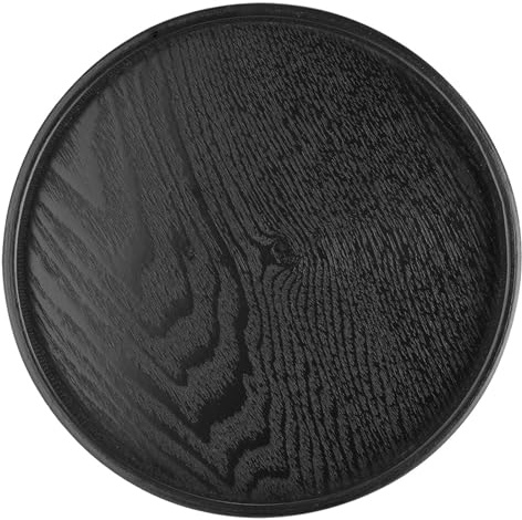 Tablett Holz Rund, Schwarz Serviertablett aus Holz Deko Tablett Rund zum Servieren von Frühstück, Kaffee, Abendessen, Wein, Tee, Bar(30cm)