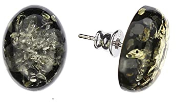 Artisa-Schmuck Boucles d'oreilles ovales en ambre vert et argent sterling 925/000 rhodié