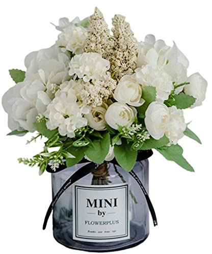 Bouquet de fleurs artificielles en plastique pour décoration de salon, hortensia, fleurs séchées d'intérieur, style simple (beige)