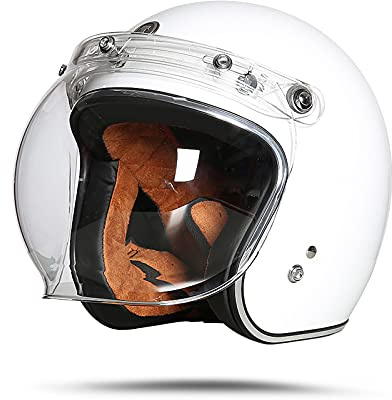 LIONCIANO Casque Moto Demi-Jet Homme Dot/ECE Homologué Casque Semi-Ouvert Casque Jet Urbain Casque Moto Et Scooter Compact Femme Adulte Anti Scratch Visiere(Blanc Brillant, XL58-59cm)