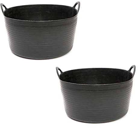 Pack de 2 capazos de plástico Flexible, de Color Negro , de 43 x 21,5 cm con Capacidad de 30 litros, con Asas, Ideal para Trabajo de Vendimia, Agricultura… Cubo de plástico (2uds / 30 litros Negro)