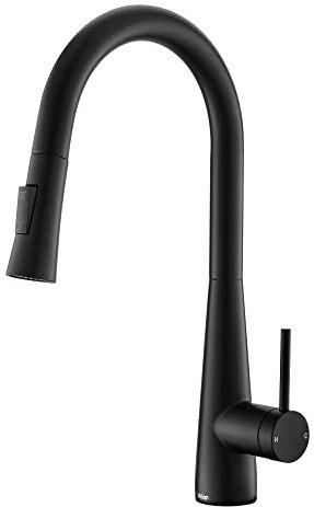 Tohlar Black Kitchen Tap With Pull Out Spray - Stainless Steel Mixer Sink Tap in Matte Black Finish
