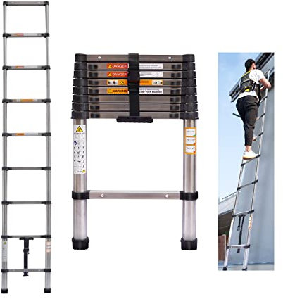 2.6m Teleskopleiter Ausziehleiter Edelstahlleiter für Wohnmobil/Dachboden/Büro/Warenhaus Mehrzweckleiter leicht zu tragen 150 Kg Belastbar