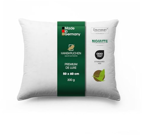 Hanskruchen Premium de Luxe Trösterchen Daunenkissen 50x60 cm - Made in Germany Daunen Kuschelkissen aus 100% Baumwolle - 90% Daunen 10% Federn Kopfkissen für Allergiker