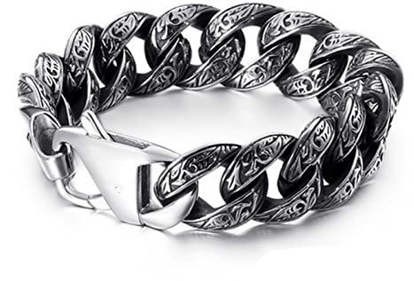 Wycian Armbänder für Herren Armspange, Armband Edelstahl Frauen Totem-Muster Breit 18mm Lang 21cm Silber Schwarz