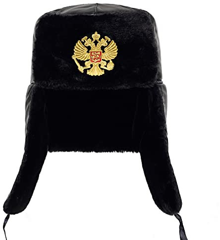 Ciamlir Russische Mütze Sowjetisches Militärabzeichen Russland Bomberhüte Pilot Trapper Ushanka Hut Winter Faux Kaninchenfell Ohrenklappen Herren Schneekappen, Schwarz, Gelb, Einheitsgröße