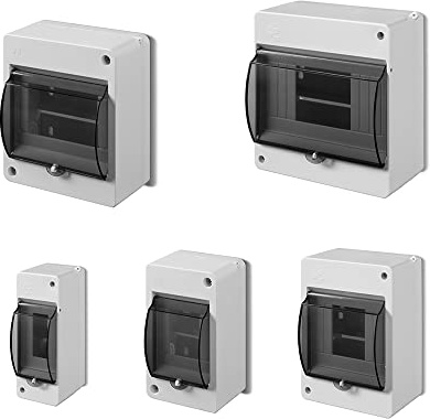 asvendo elektro/Aufputz Sicherungskasten/Verteilerkasten/Kleinverteiler/hellgrau / IP30 / 2 bis 6 Module/kompakt/mit N- und/oder PE-Klemmen (4 Module / 95x140x83 mm/mit PE-/N-Klemmen)