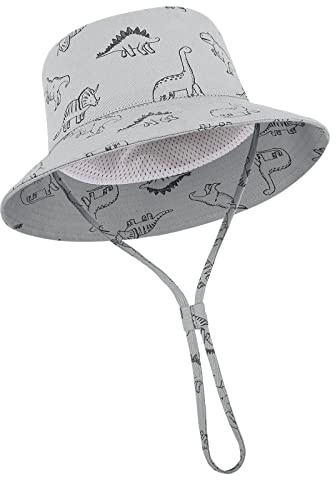 TOMEEK Sombrero de Sol para Bebé Gorro Bebe Verano Gorra Pescador Protección Solar Bebé Niños y Niñas UPF 50+ Gorra Playa Plegable con Correa Ajustable para la Barbilla y ala Ancha,Gris,M